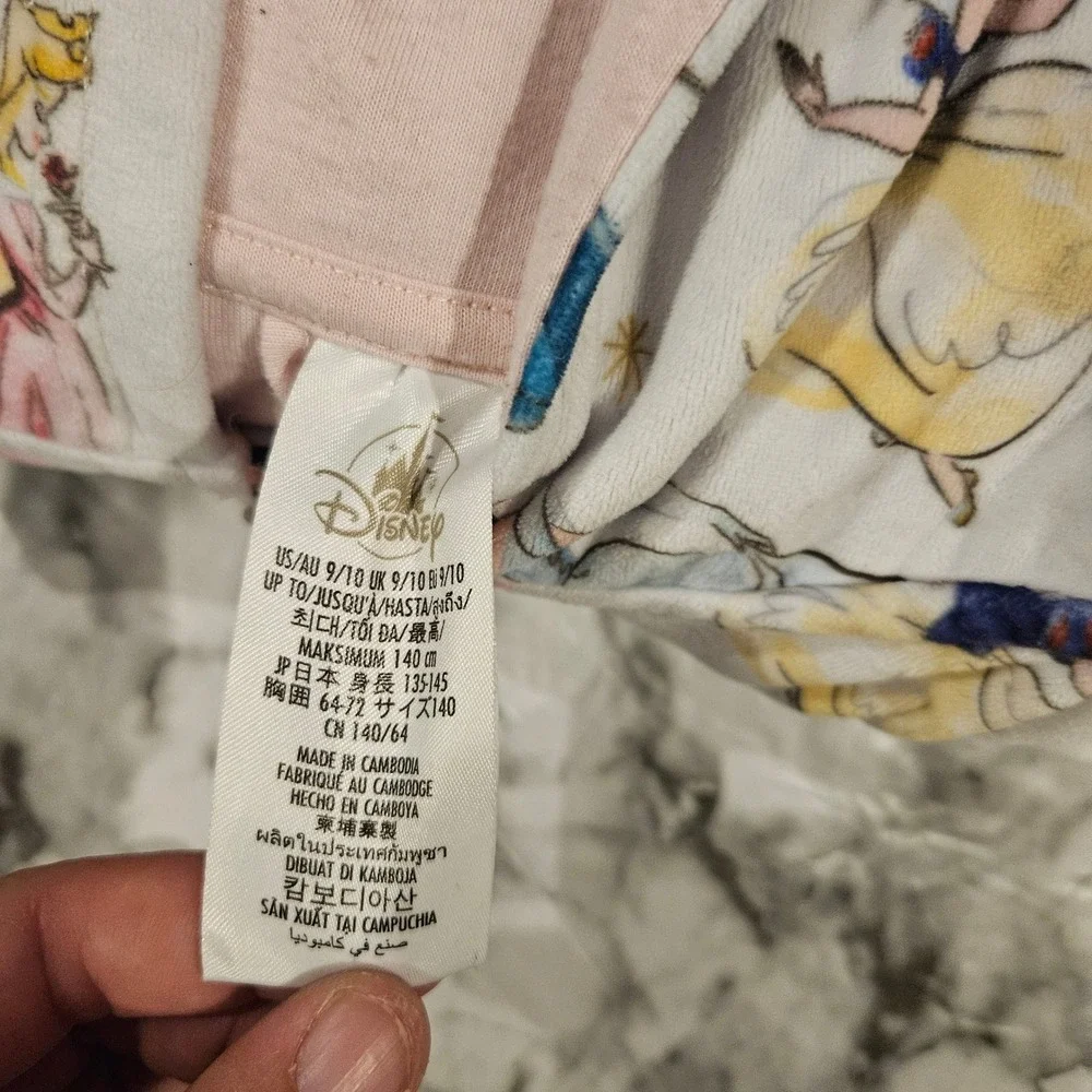 Disney Store Princess Pajamas Hooded‎ One Piece Sleepwear Girls Size 9 10